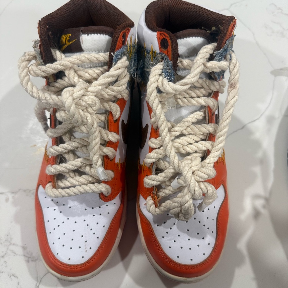 Nike Custom Orange and White High-Top Sneakers